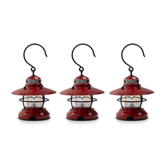 Barebones Edison mini lantern 3-pack red hanging use for ambient camp lighting.
