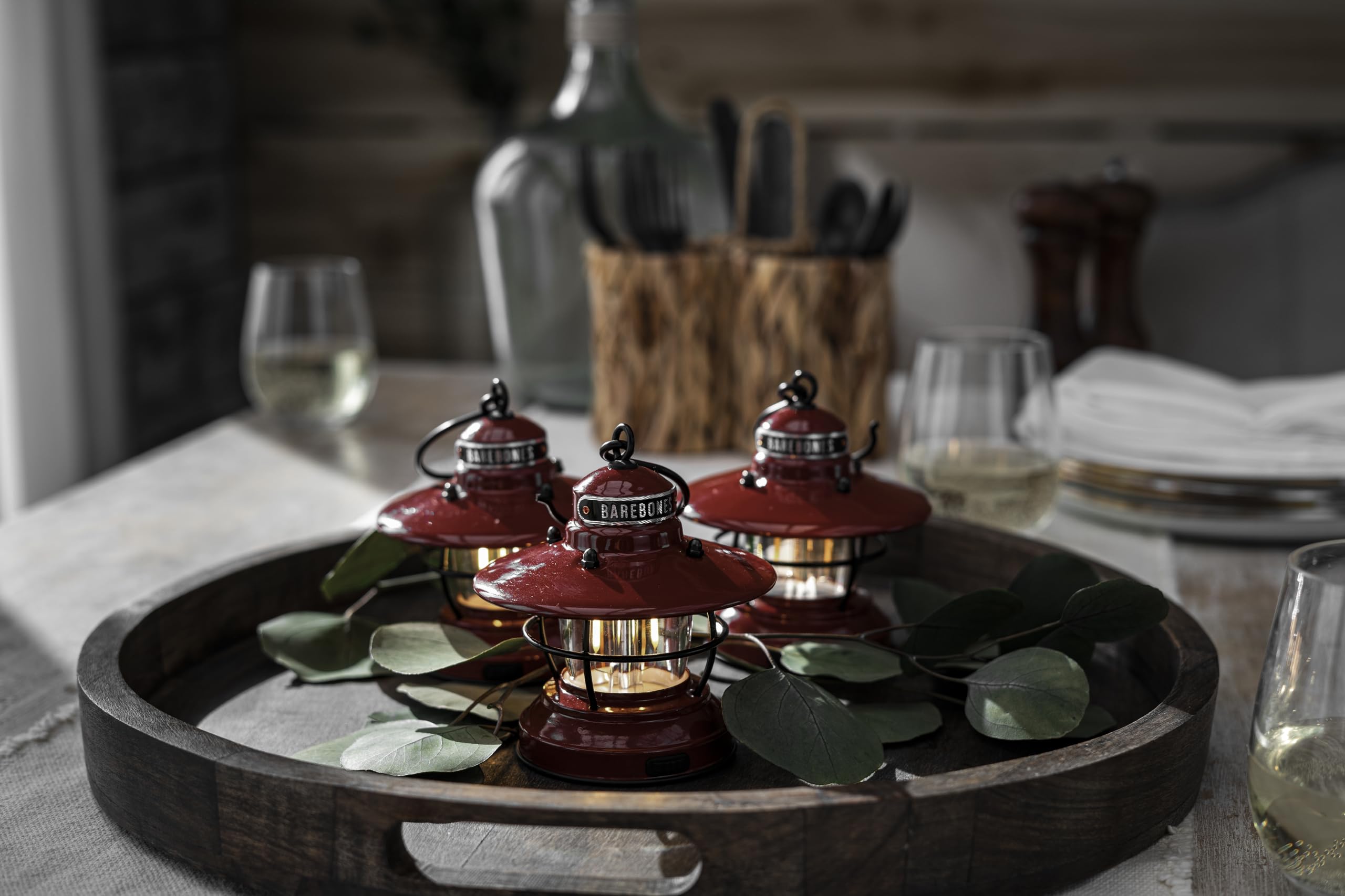 Barebones Edison mini lantern 3-pack red IPX4 weatherproof for rugged outdoors.