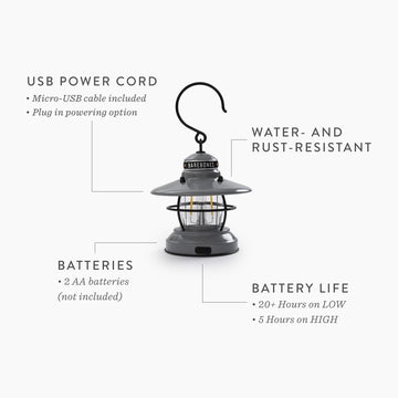 Barebones Edison Mini Lantern compact design on a backpack for travel.