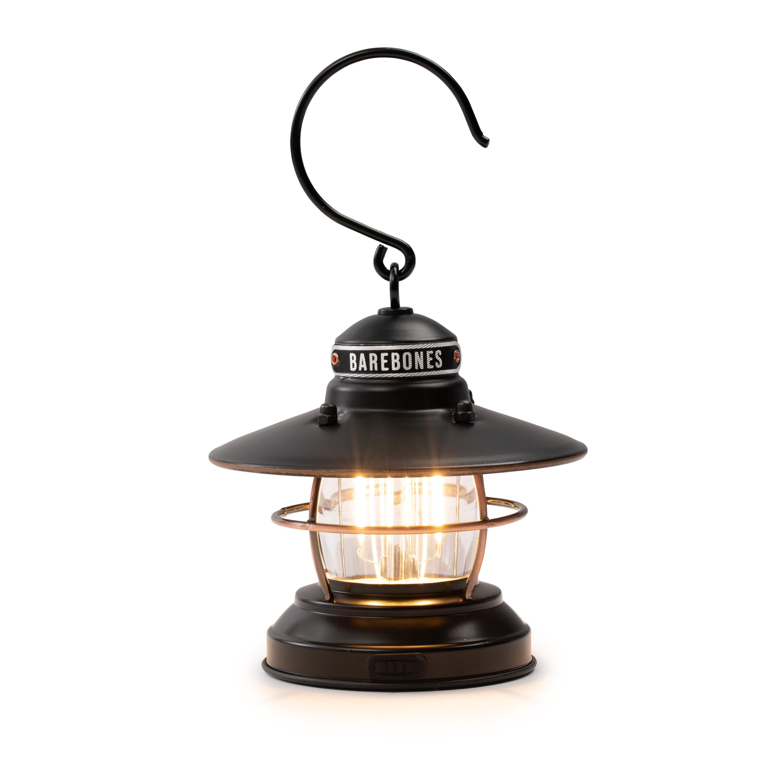 Barebones Edison Mini Lantern copper hanging outdoors for warm ambient glow.