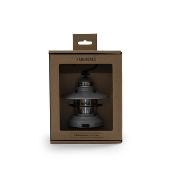 Barebones Edison Mini Lantern IPX4 weatherproof in rain scene.