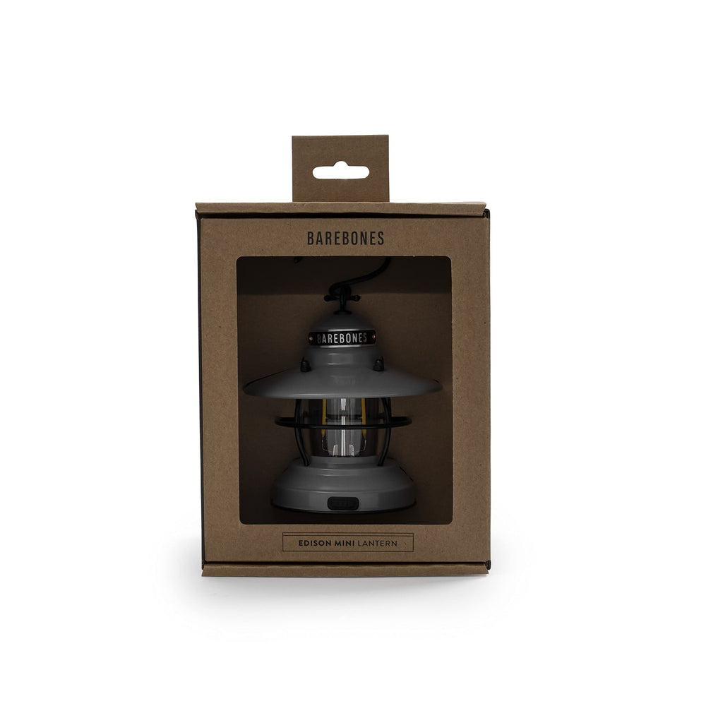 Barebones Edison Mini Lantern IPX4 weatherproof in rain scene.