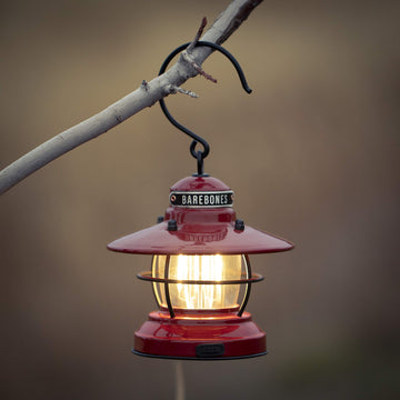 Barebones Edison Mini Lantern red packaged display showing compact portability