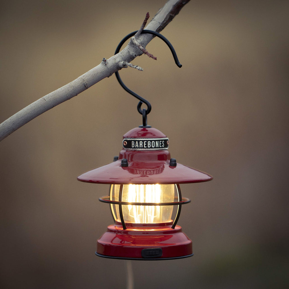 Barebones Edison Mini Lantern red packaged display showing compact portability