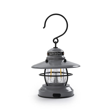 Barebones Edison Mini Lantern in slate gray, perfect for camping ambiance.