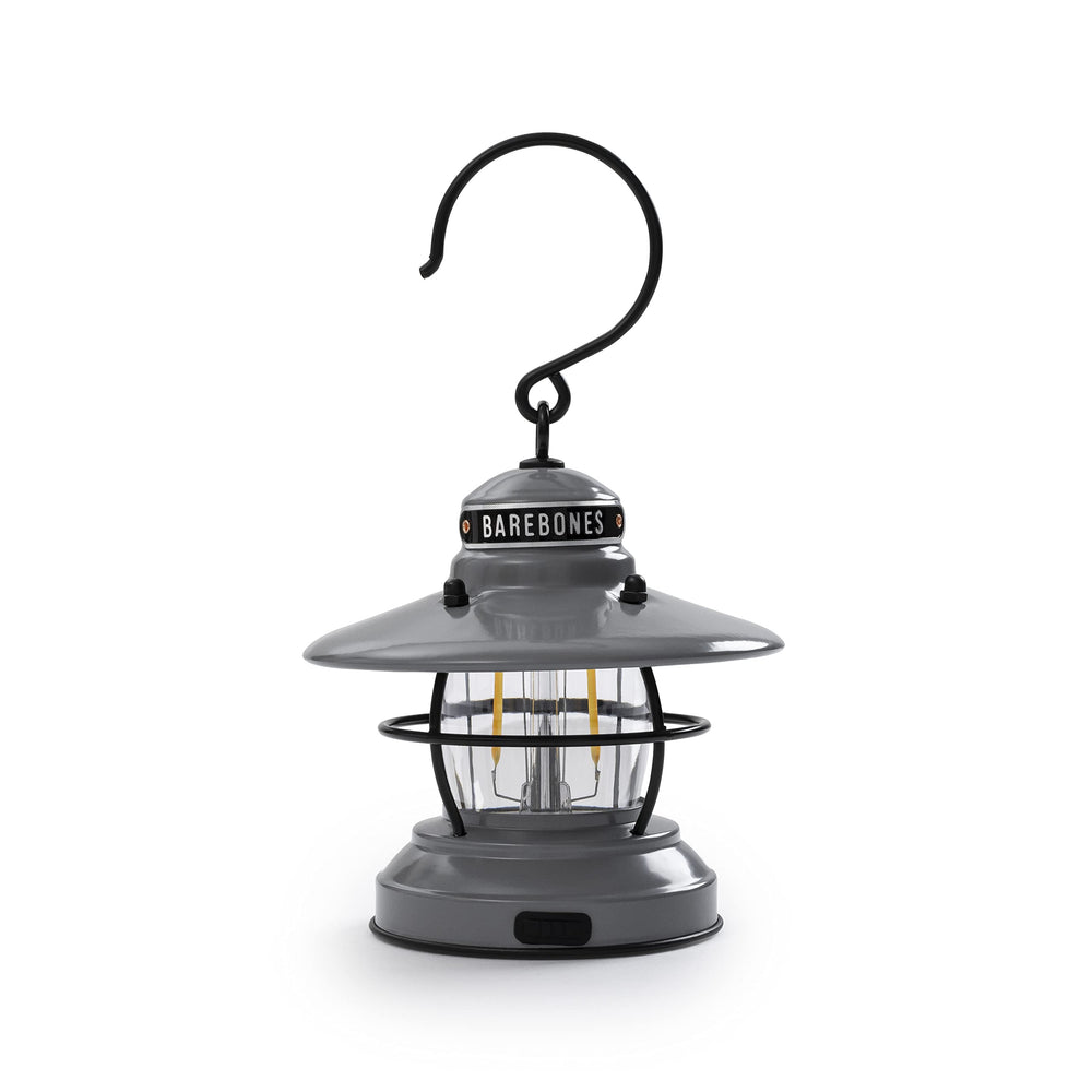 Barebones Edison Mini Lantern in slate gray, perfect for camping ambiance.