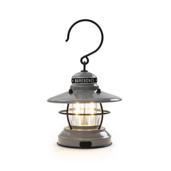 Barebones Edison Mini Lantern hanging setup shows adjustable brightness for outdoor use.