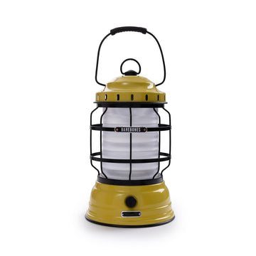Barebones Forest Lantern dusty yellow front view demonstrates compact camping portability.