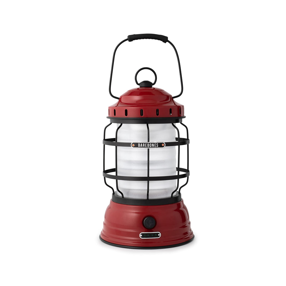Barebones Forest Lantern red front view shows warm vintage glow for outdoor nights.