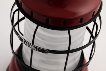 Barebones Forest Lantern red recharge-port highlights quick recharge and dependable power.