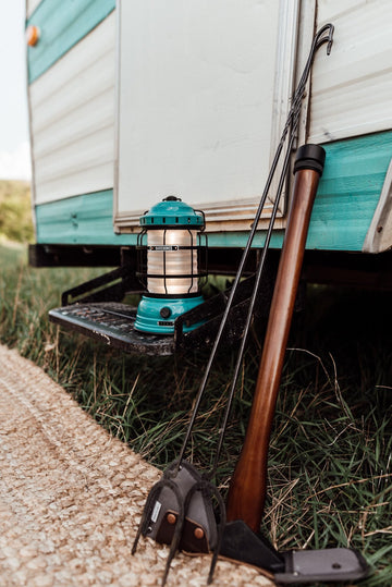 Barebones Forest Lantern teal emergency lighting for outages.