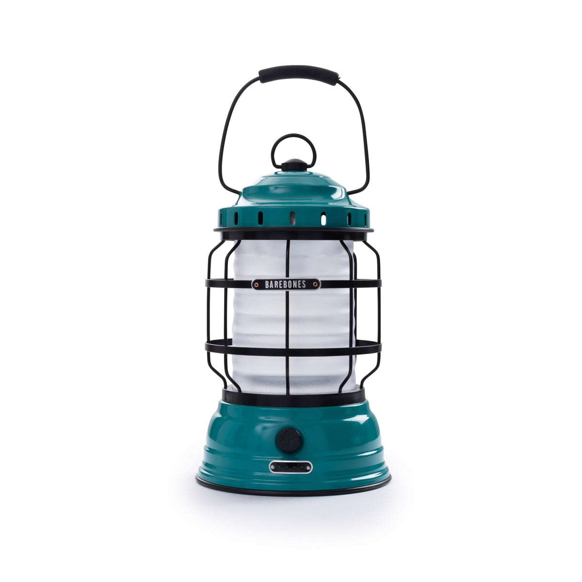 Barebones Forest Lantern teal front view shows portable camping light.