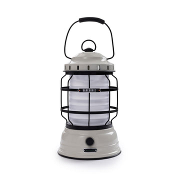 Barebones Forest Lantern vintage-white closeup highlighting compact camping light
