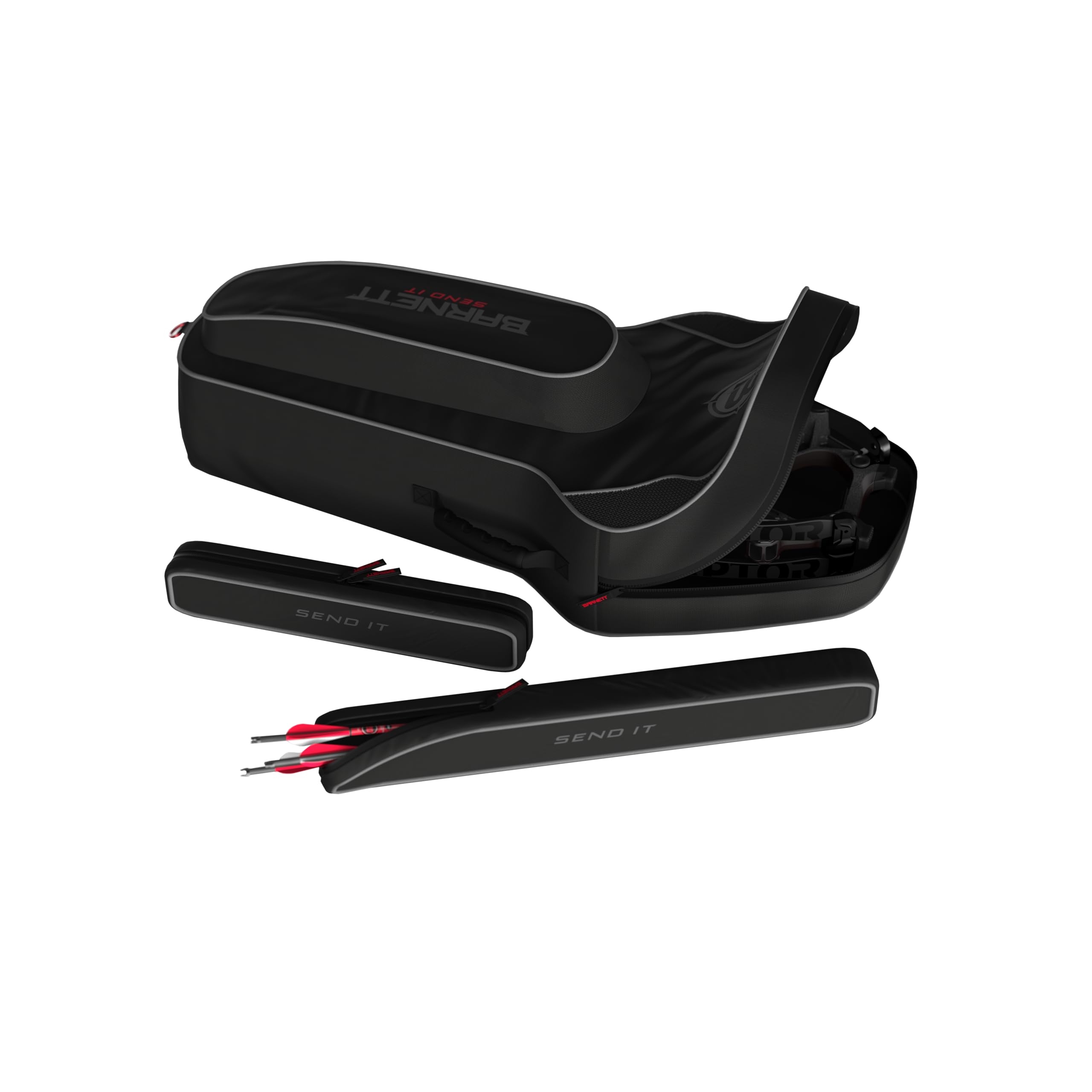 BARNETT crossbow case opened shows ballistic nylon protection during travel.