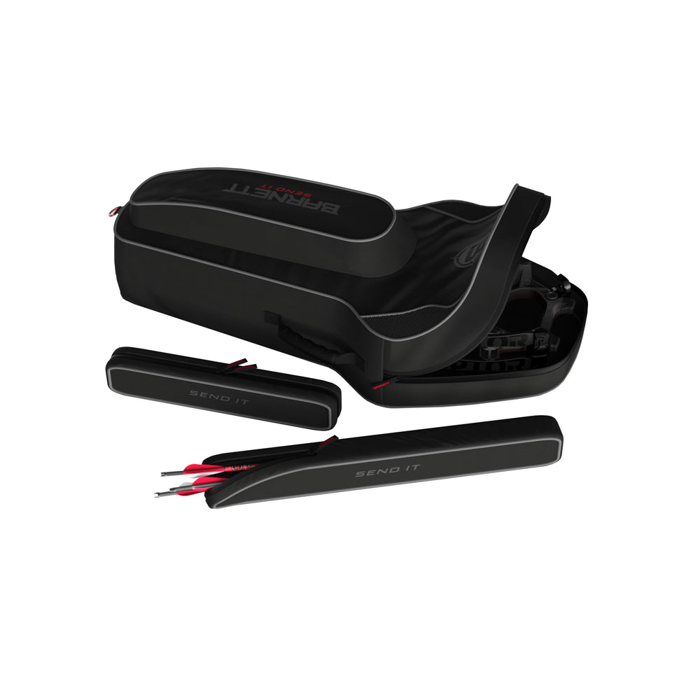 BARNETT crossbow case opened shows ballistic nylon protection during travel.