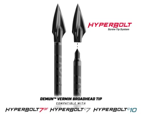 Barnett Demun Helical Broadhead attached to Hyperbolt 3F tip with secure, easy installation.