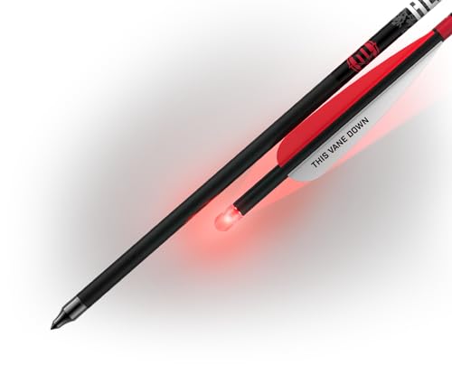 Multicolor strobe lights on Barnett HeadHunter arrow enhance tracking patterns.