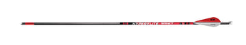 Barnett Hyperflite crossbow arrows 20in with red and white vanes for precision and wind resistance.