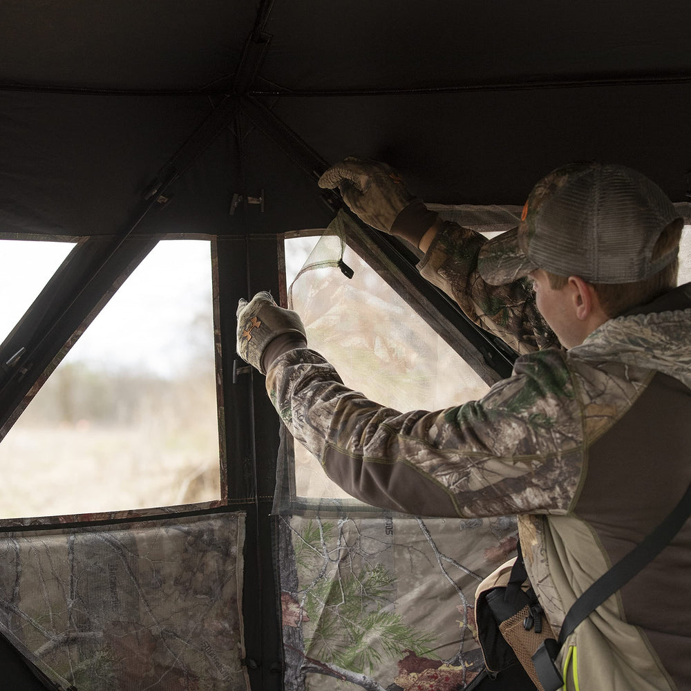 Orange safety panels attached for gun season