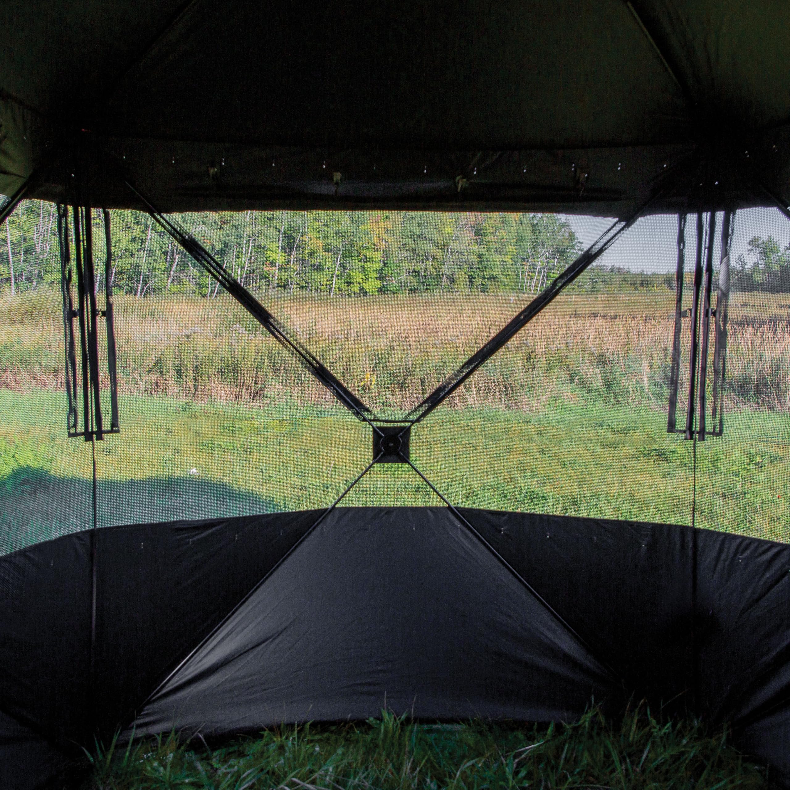 Barronett Blinds Grandview vertical bow-shooting windows offer clearance while remaining concealed.
