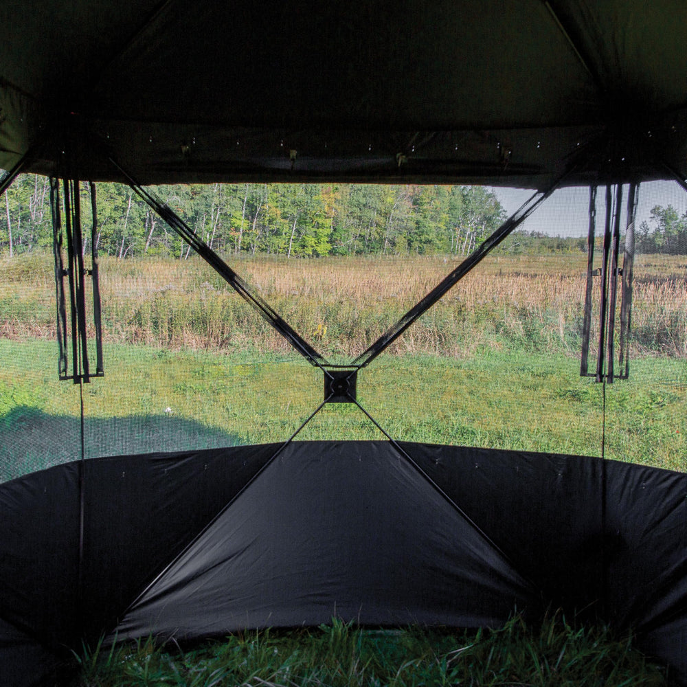 Barronett Blinds Grandview vertical bow-shooting windows offer clearance while remaining concealed.