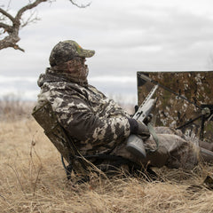 Barronett Blinds Ground Gobbler Chair seat angled back relieves pressure.