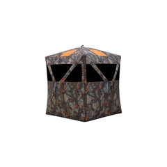 Front view of Barronett Blinds Road Runner RR200BT in Bloodtrail Woodland camouflage.