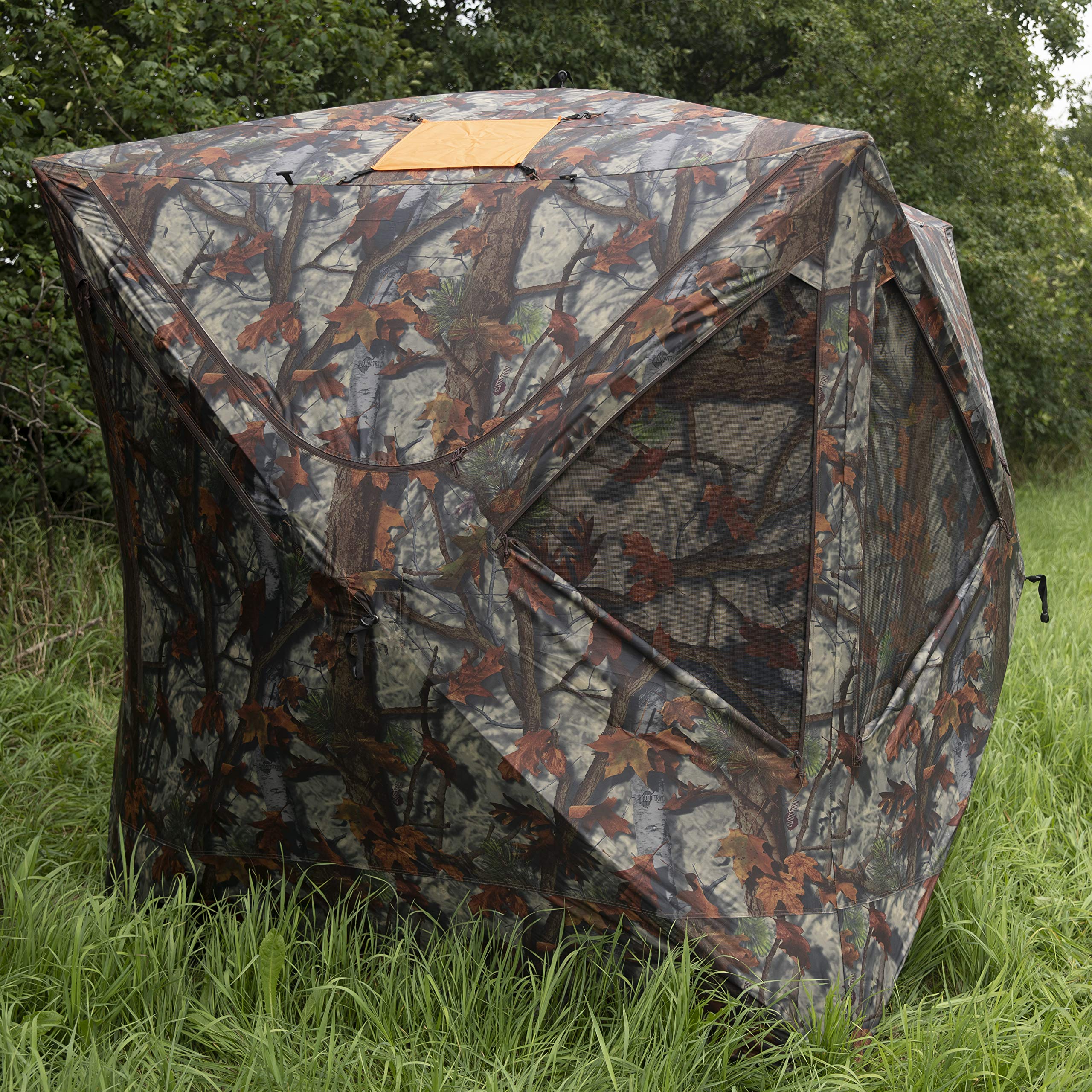 Barronett Blinds Tag Out Hub detachable blaze orange panels for gun season visibility.