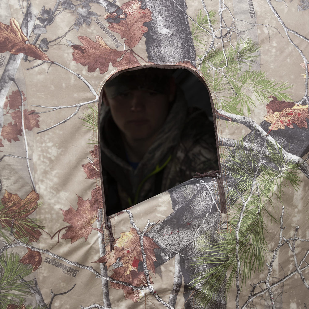 Barronett Blinds Feather Five gun-season readiness with orange panels included.