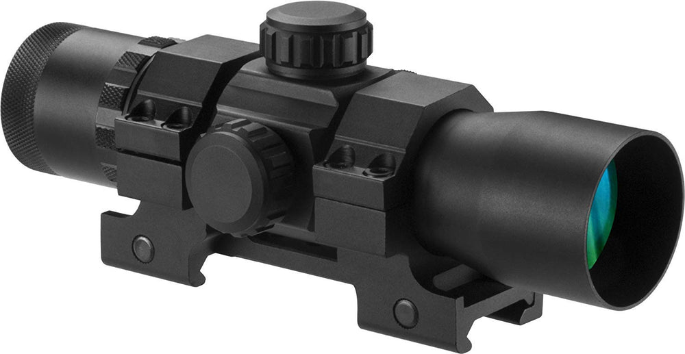 Barska 1x30 sight mounted with base for stable alignment