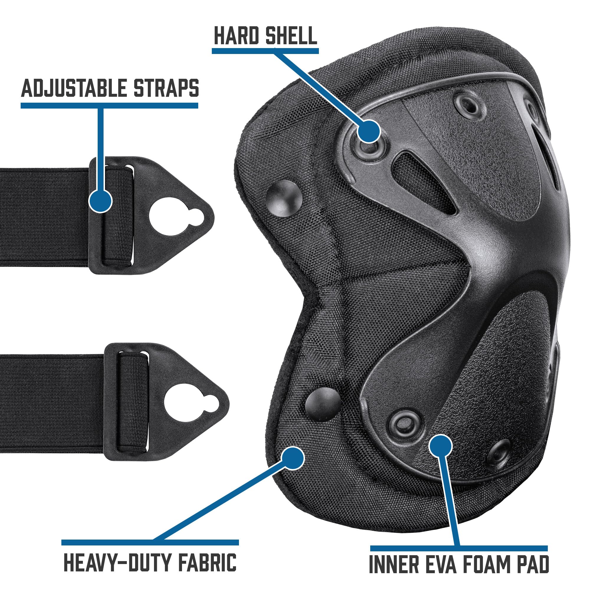 CX-400 pads with adjustable velcro straps for quick fit