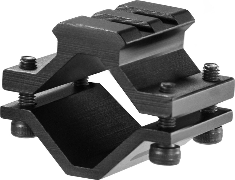 Barska single barrel mount on rifle barrel enables quick rail accessory mounting.