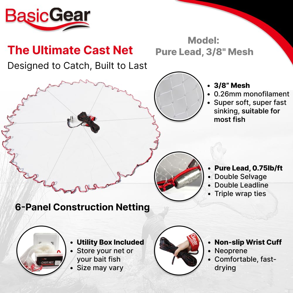 BasicGear Cast Net 12ft radius in action ready for broad casts