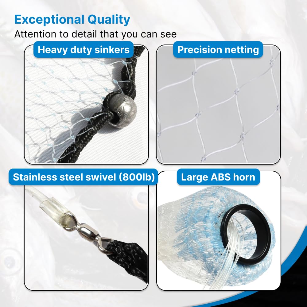 BasicGear Pancake Cast Net six-panel design delivers flatter, wider bait spread.