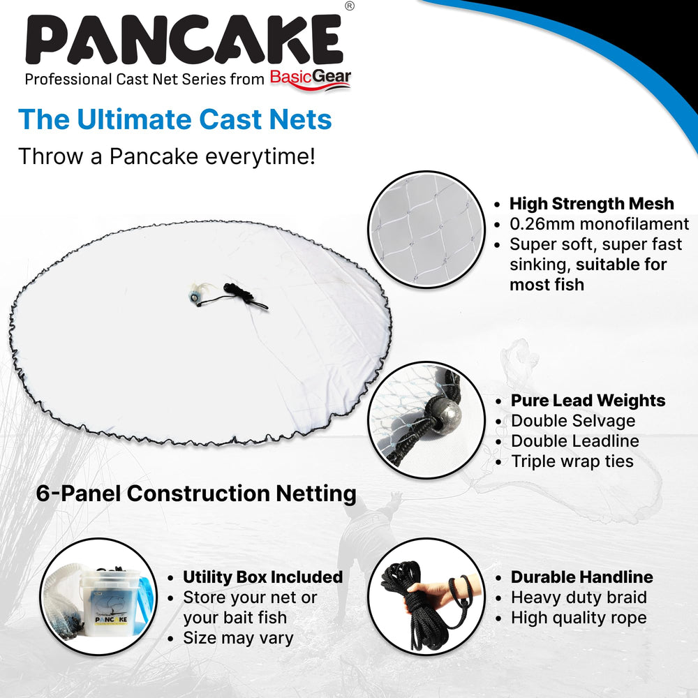 BasicGear Pancake Cast Net spread opened wide for efficient bait coverage.