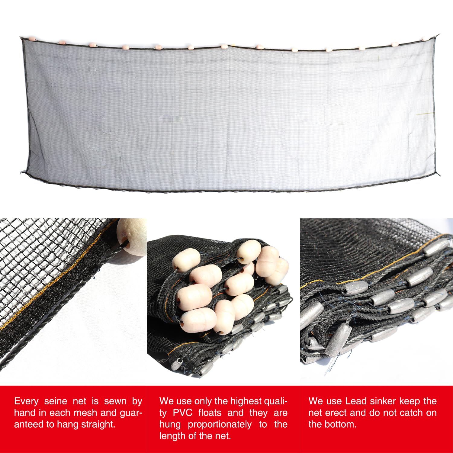 BasicGear Professional Seine Net 4x25 setup in water demonstrates quick deployment for versatile fishing