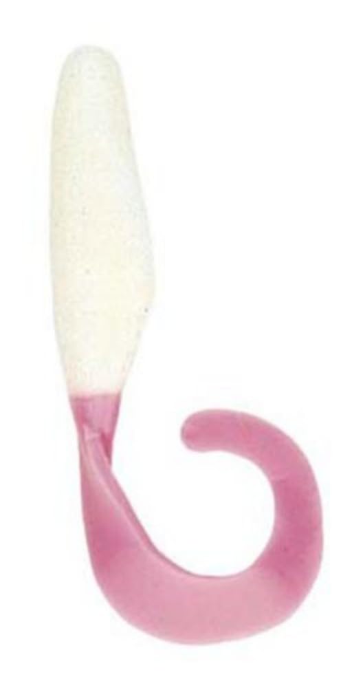 Bass Assassin Curly Shad 4-Inch white body with pink tail for panfish jigging