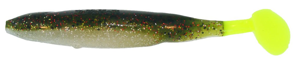 Bass Assassin Die Dapper-7 saltwater lure with paddle tail for lifelike action and strong bite appeal.