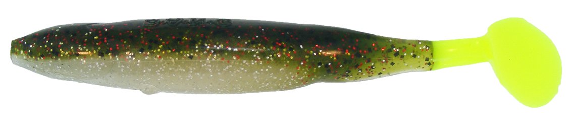 Bass Assassin Die Dapper-7 saltwater lure with paddle tail for lifelike action and strong bite appeal.