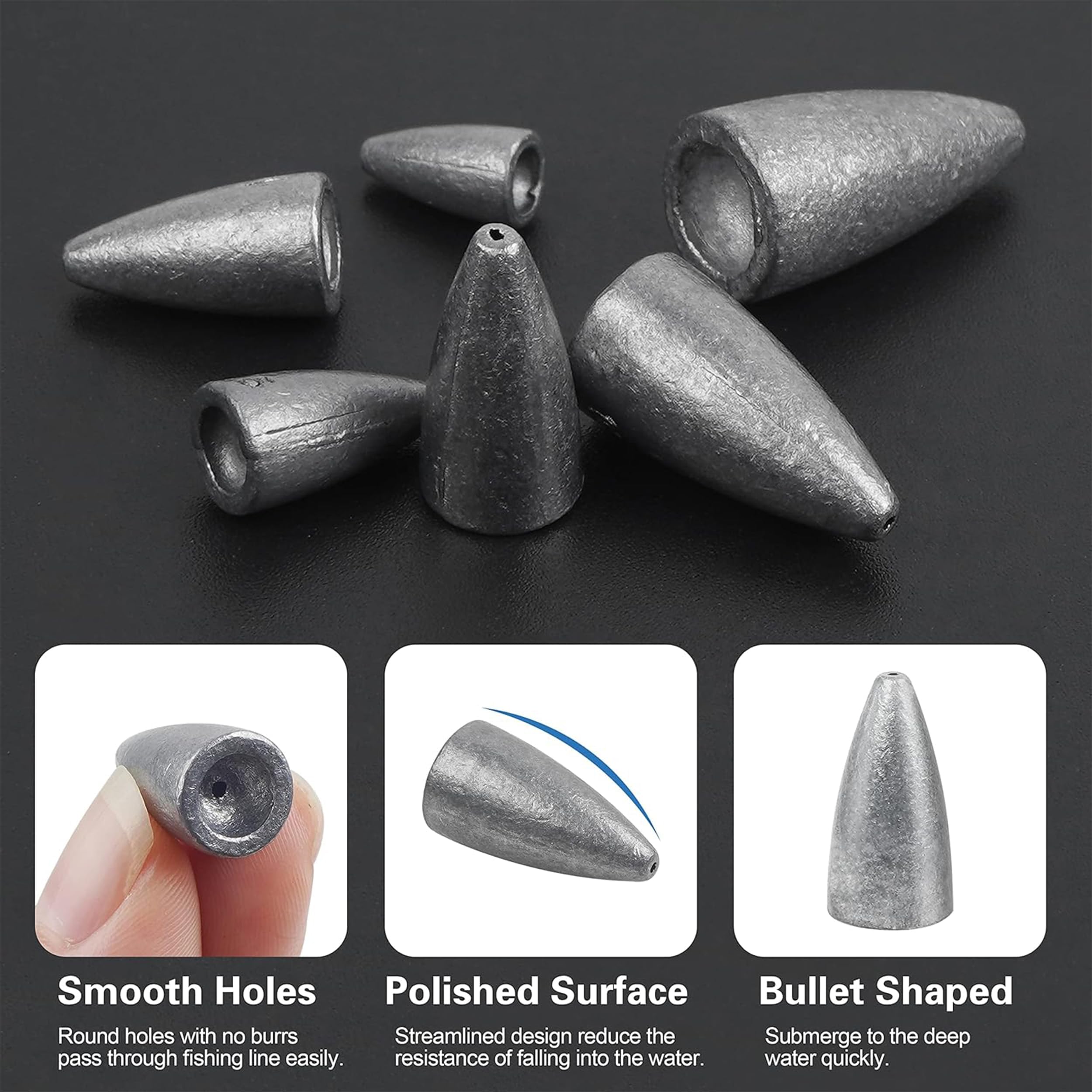 Bass fishing sinker set in a tackle box