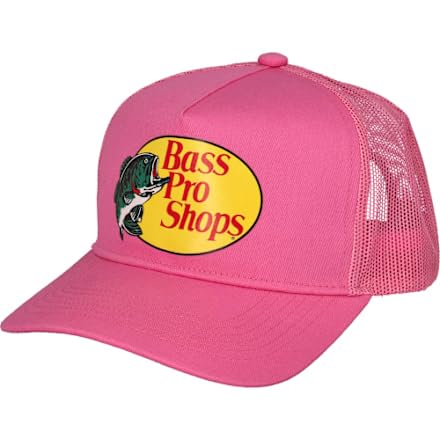 Bass Pro Shops Bass Original Fishing Pro Trucker Hat, front view, breathable mesh aids cooling during outdoor activities