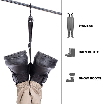 Boots slotted into loops using BASSDASH wader hangers