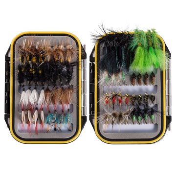 BASSDASH 64-piece fly fishing flies kit with waterproof box
