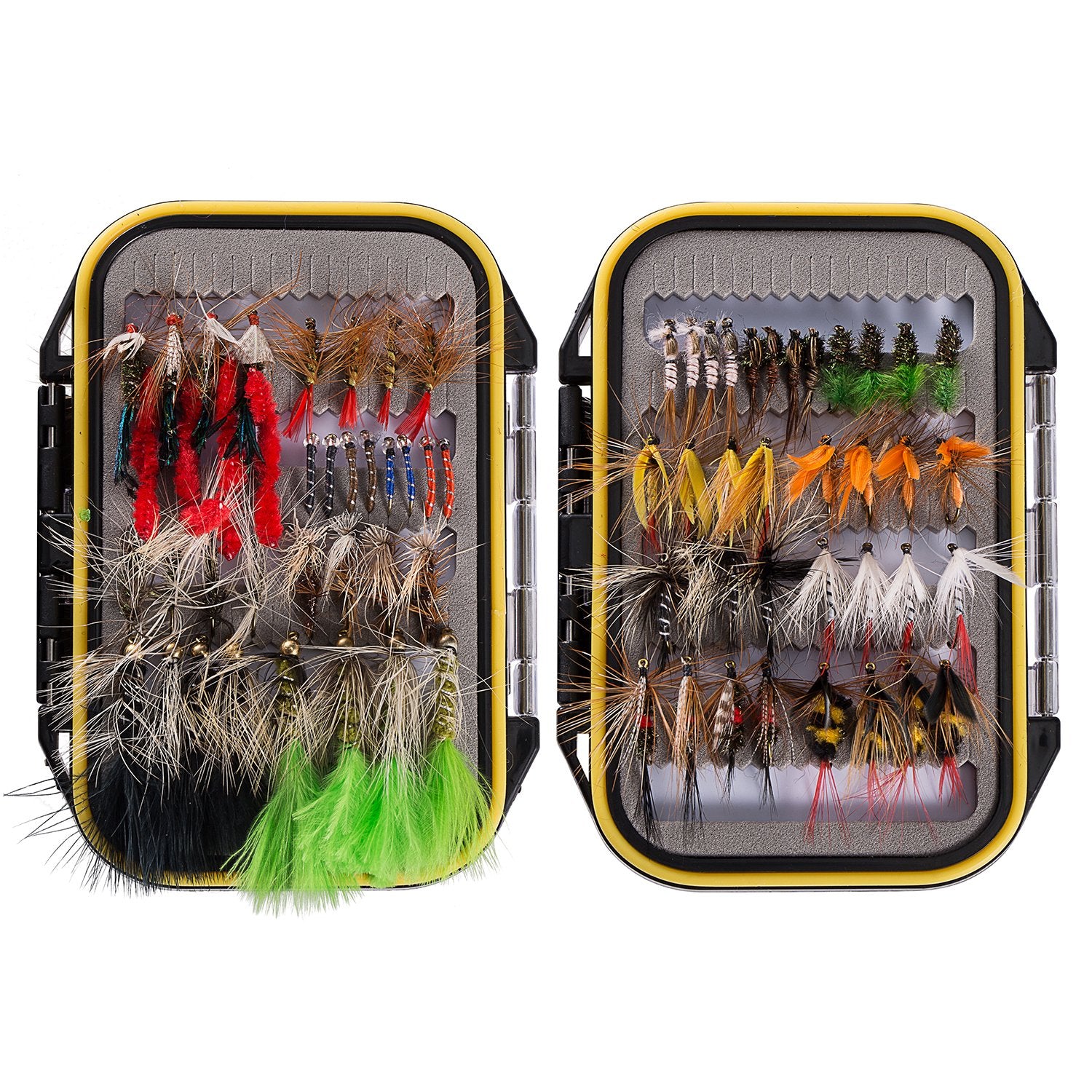 BASSDASH 72pcs fly fishing flies kit with assorted dry and wet flies for trout and bass in waterproof box