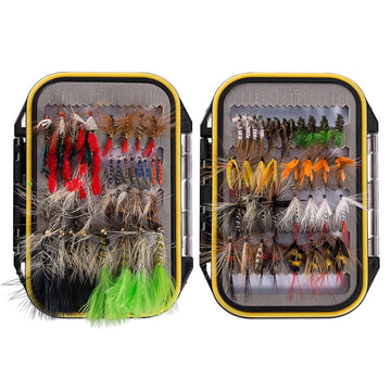 BASSDASH 72pcs fly fishing flies kit with assorted dry and wet flies for trout and bass in waterproof box