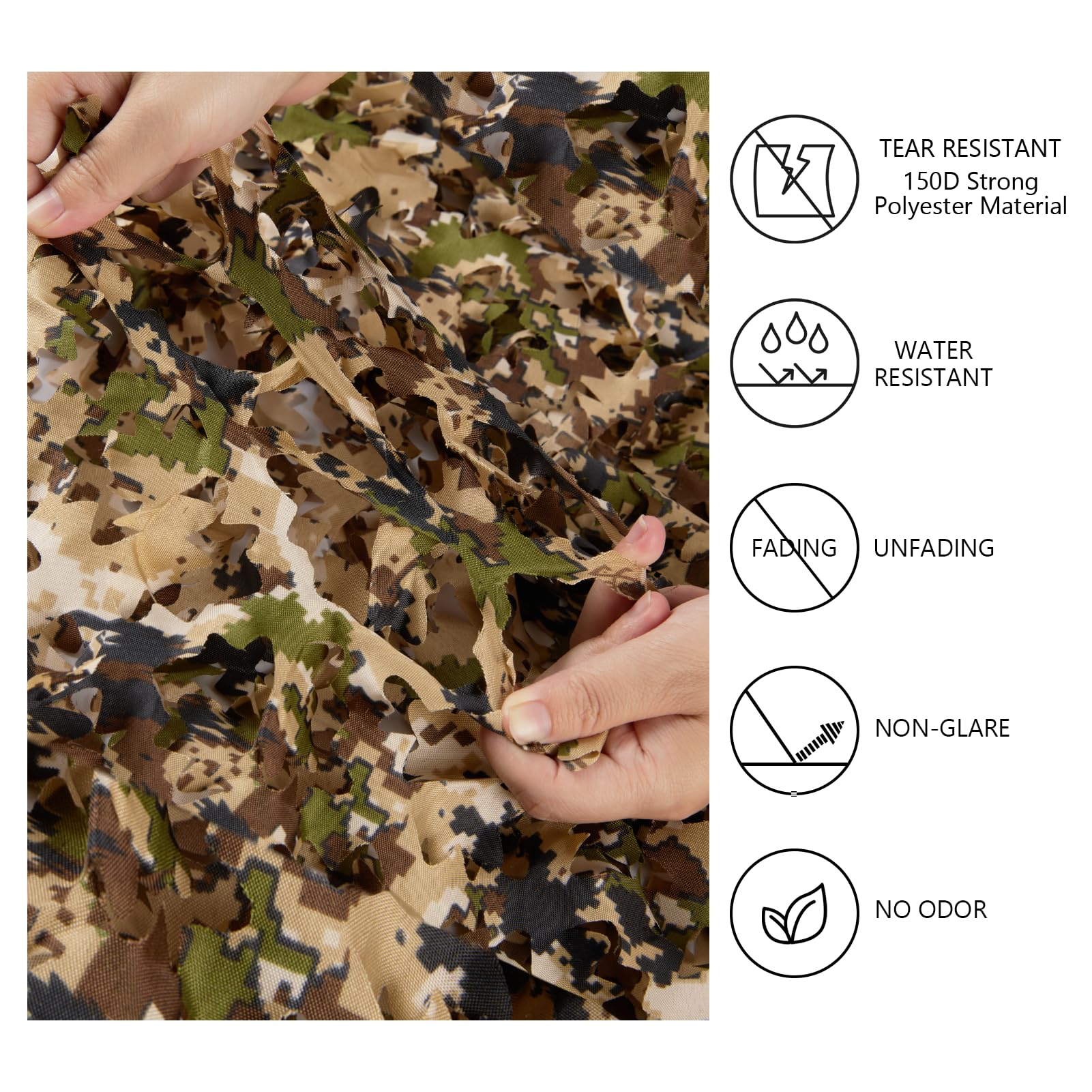 BASSDASH camo netting close-up shows 3D leaf structure for enhanced concealment.