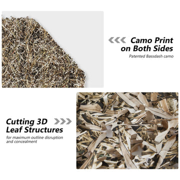 BASSDASH camo netting shows 3D leaf structure for improved contour breaking.