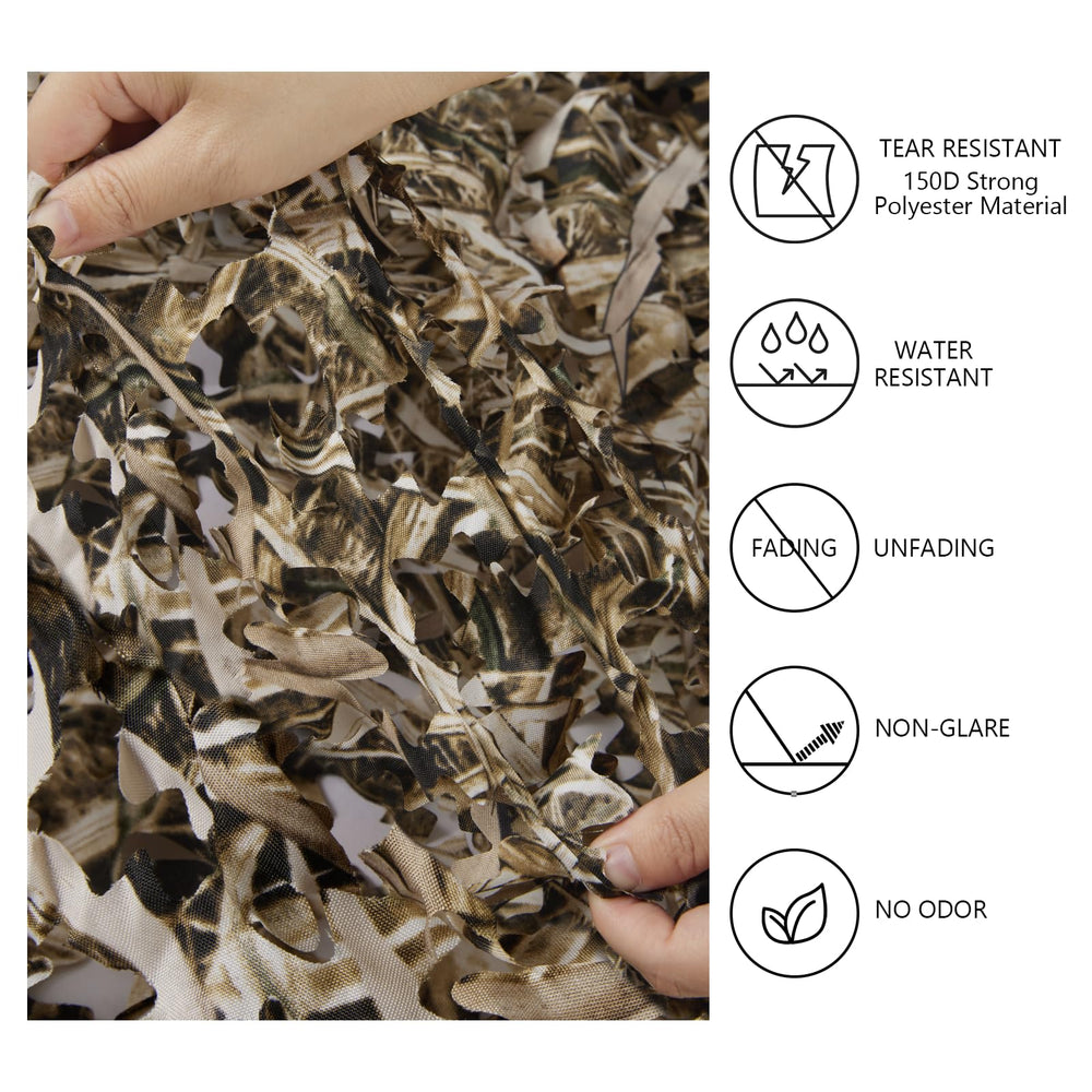 Bassdash camo netting's 3D leaf structure enhances concealment in terrain.