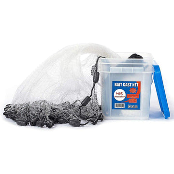 BASSDASH cast net 3/8 1/4 mesh close-up shows durable copolymer mesh for bait collection.