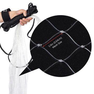 BASSDASH cast net 8ft radius with floating line reduces wrist chafing.
